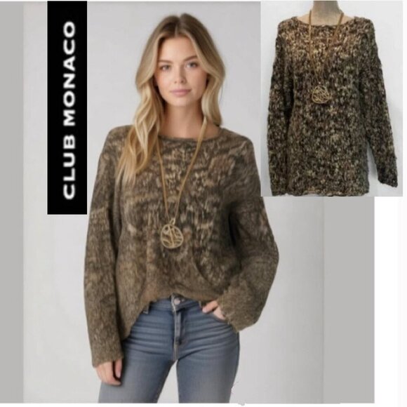 Club Monaco Marled Knit Sweater M Super Soft Cotton Acrylic Blend Pullover - Picture 1 of 12